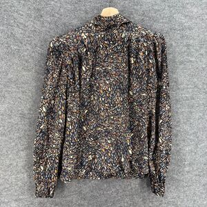 Greg Adams Blouse Women 10 Black Geometric High Rise Long Sleeve Pullover Casual